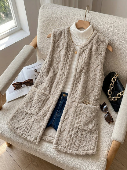 Helle | Vest Sandfarvet Teddyfleece Ærmeløs til Kvinder