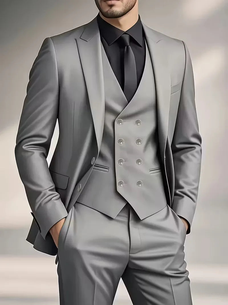Teodor | Slim Fit Tre-Delt Jakkesæt Sort Blazer Vest Bukser til Mænd