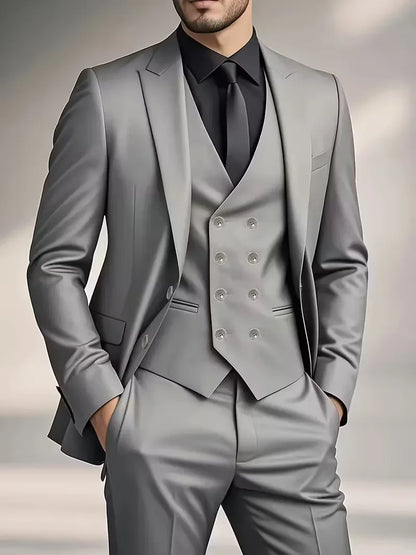 Teodor | Slim Fit Tre-Delt Jakkesæt Sort Blazer Vest Bukser til Mænd