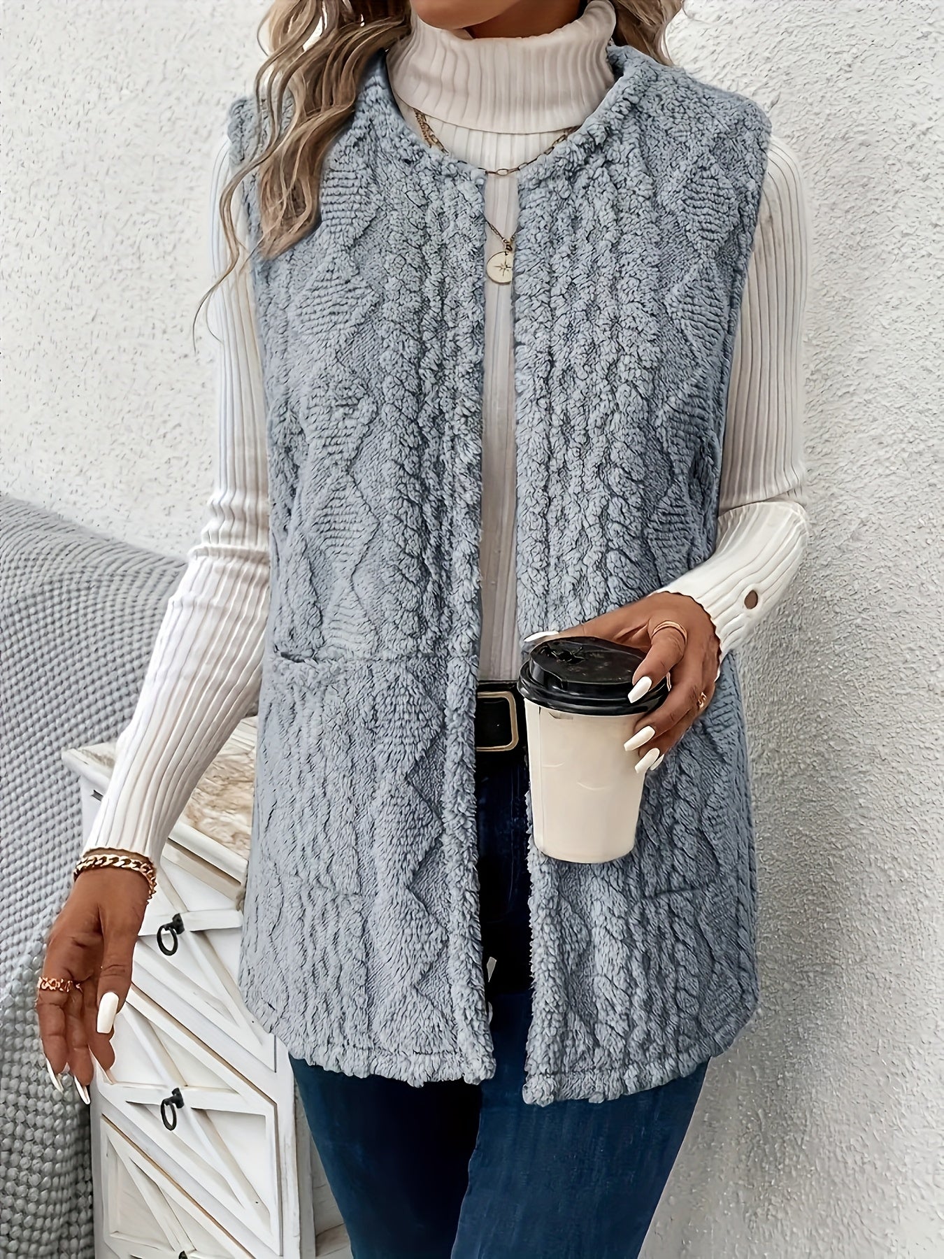 Helle | Vest Sandfarvet Teddyfleece Ærmeløs til Kvinder