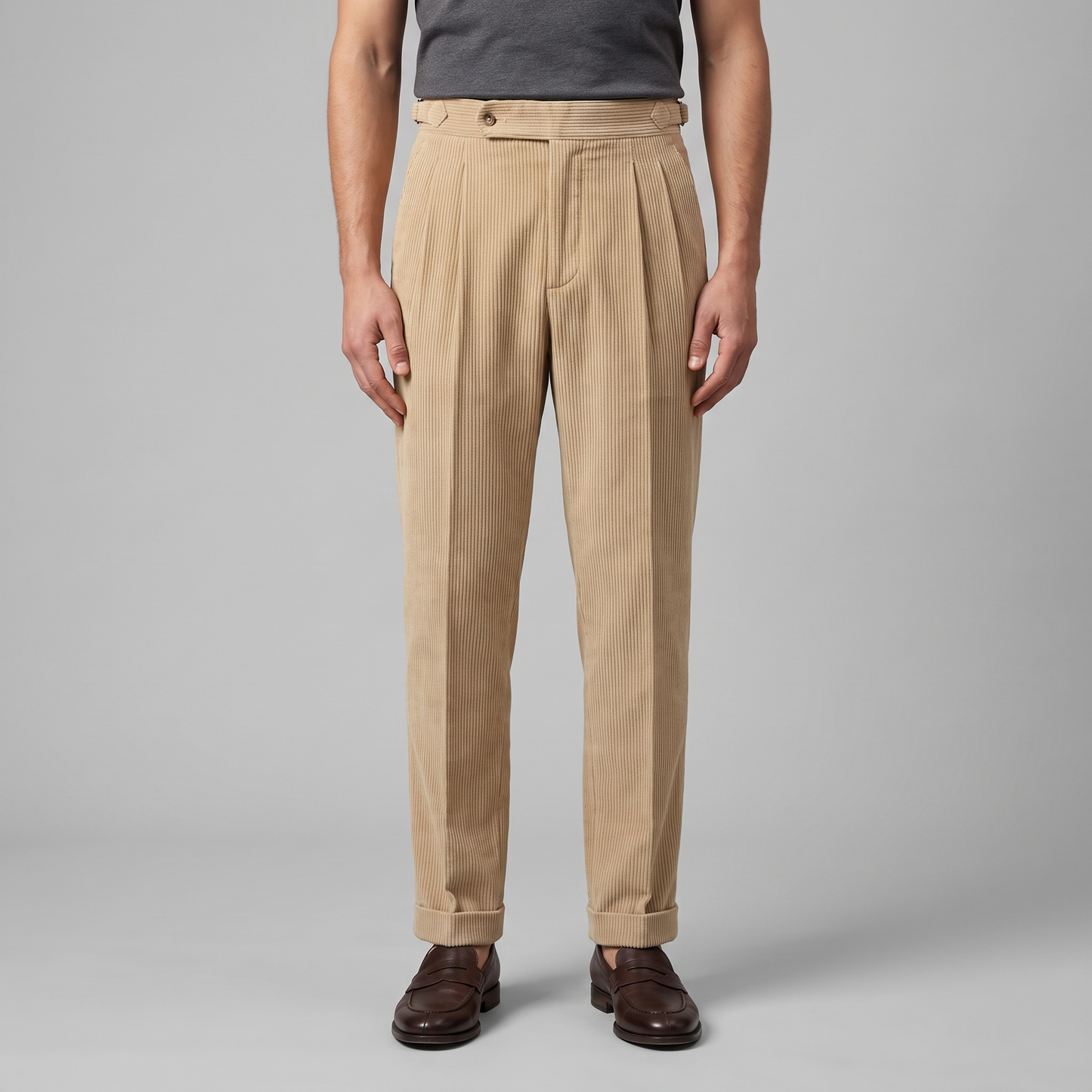 Jakob | Herrebukser Beige Korduroy Plisseret Regular Fit til Mænd