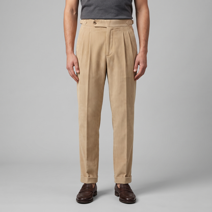 Jakob | Herrebukser Beige Korduroy Plisseret Regular Fit til Mænd