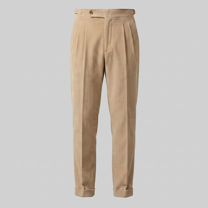 Jakob | Herrebukser Beige Korduroy Plisseret Regular Fit til Mænd