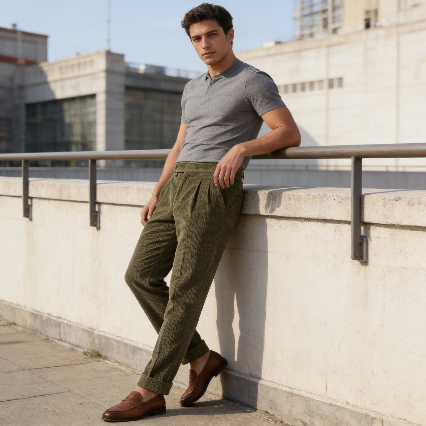Jakob | Herrebukser Beige Korduroy Plisseret Regular Fit til Mænd