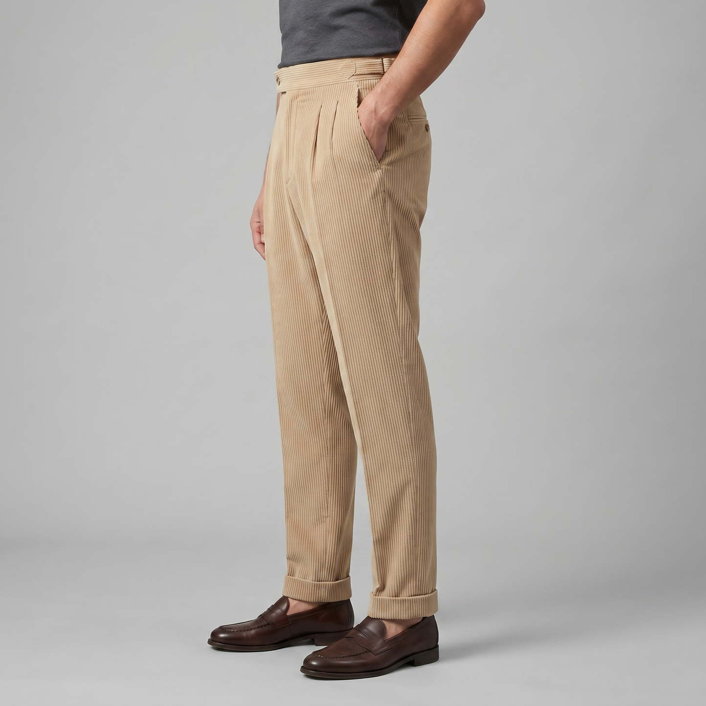 Jakob | Herrebukser Beige Korduroy Plisseret Regular Fit til Mænd
