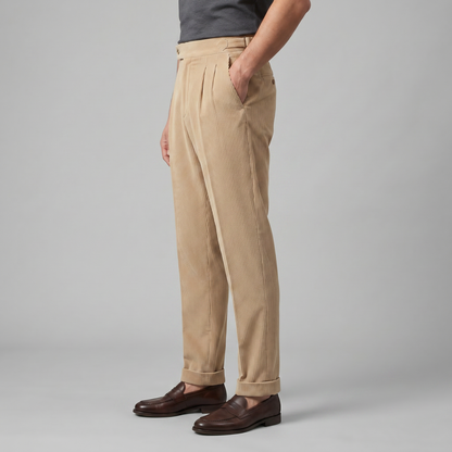 Jakob | Herrebukser Beige Korduroy Plisseret Regular Fit til Mænd