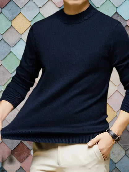 Noah | Strikbluse Beige Uld Høj Hals Slim Fit til Mænd