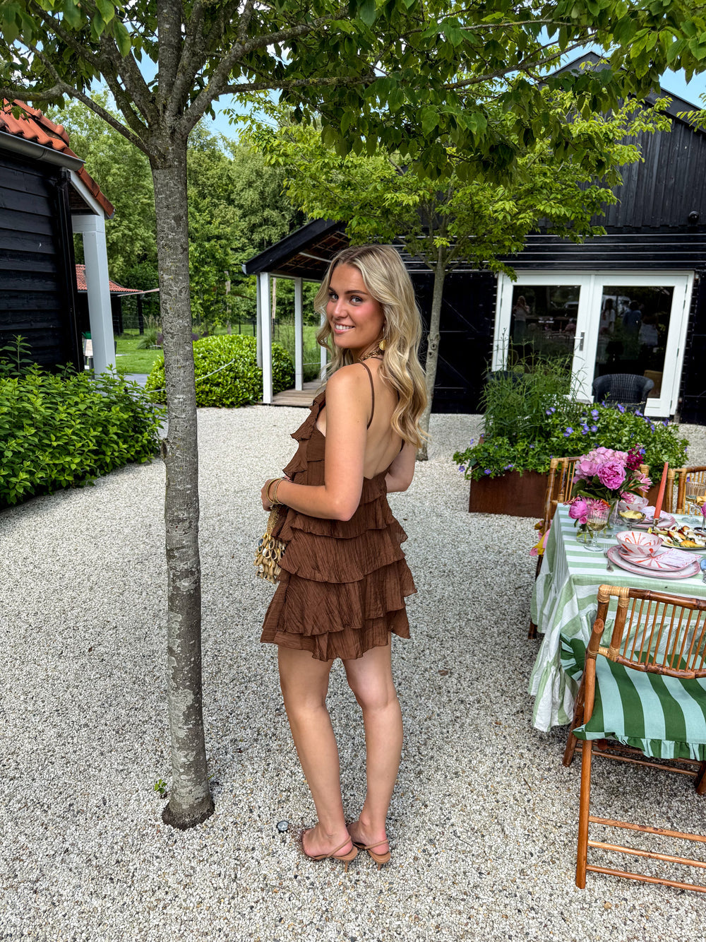 Idalia | Mini Kjole Koboltblå Flæser Stropløs til Kvinder