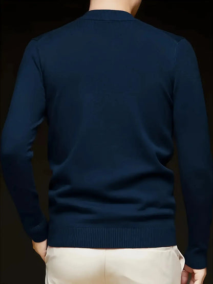 Noah | Strikbluse Beige Uld Høj Hals Slim Fit til Mænd