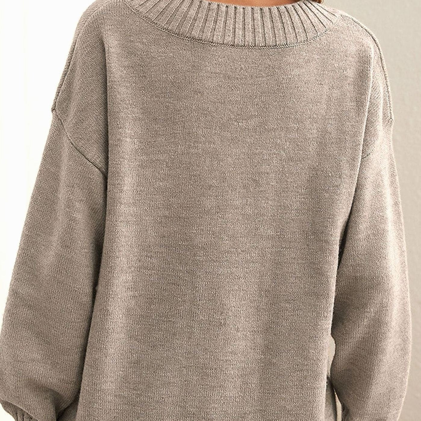 Mette | Oversized Strikpullover Beige Ribbet V-hals til Kvinder