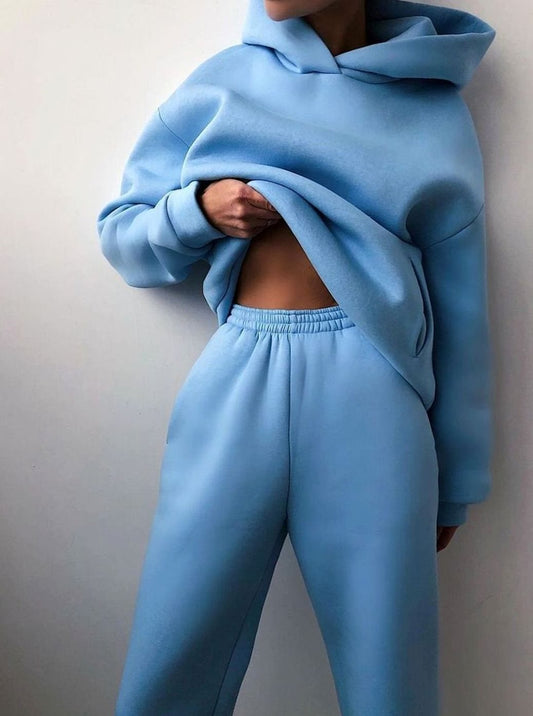 Maren | Hættetrøje Joggingsæt Himmelblå Oversized til Kvinder