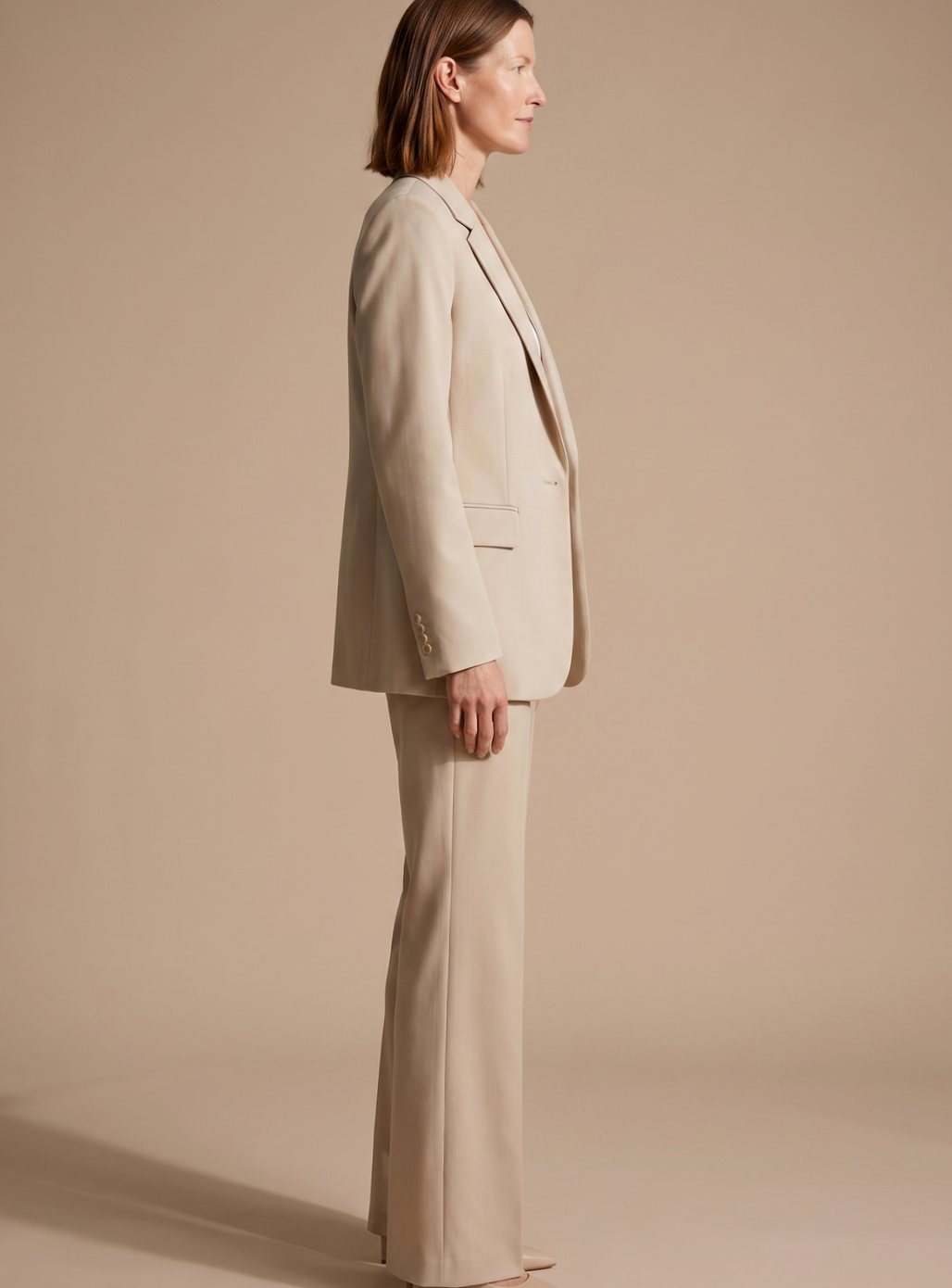 Inge | Buksedragt Sand Flæret Blazer Elegant til Kvinder