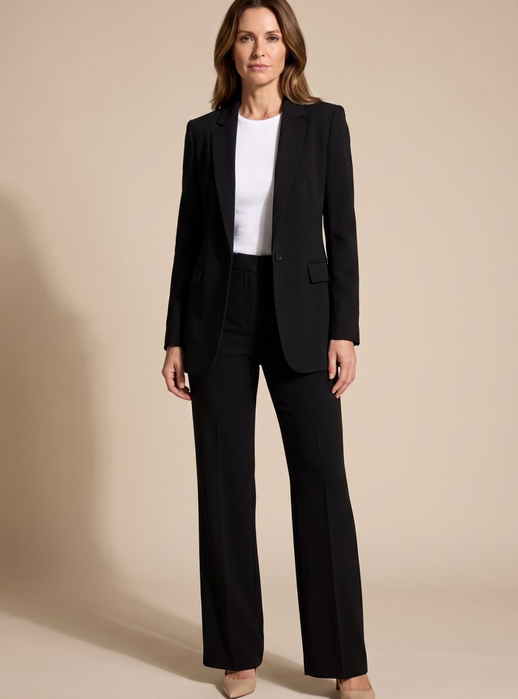 Inge | Buksedragt Sand Flæret Blazer Elegant til Kvinder