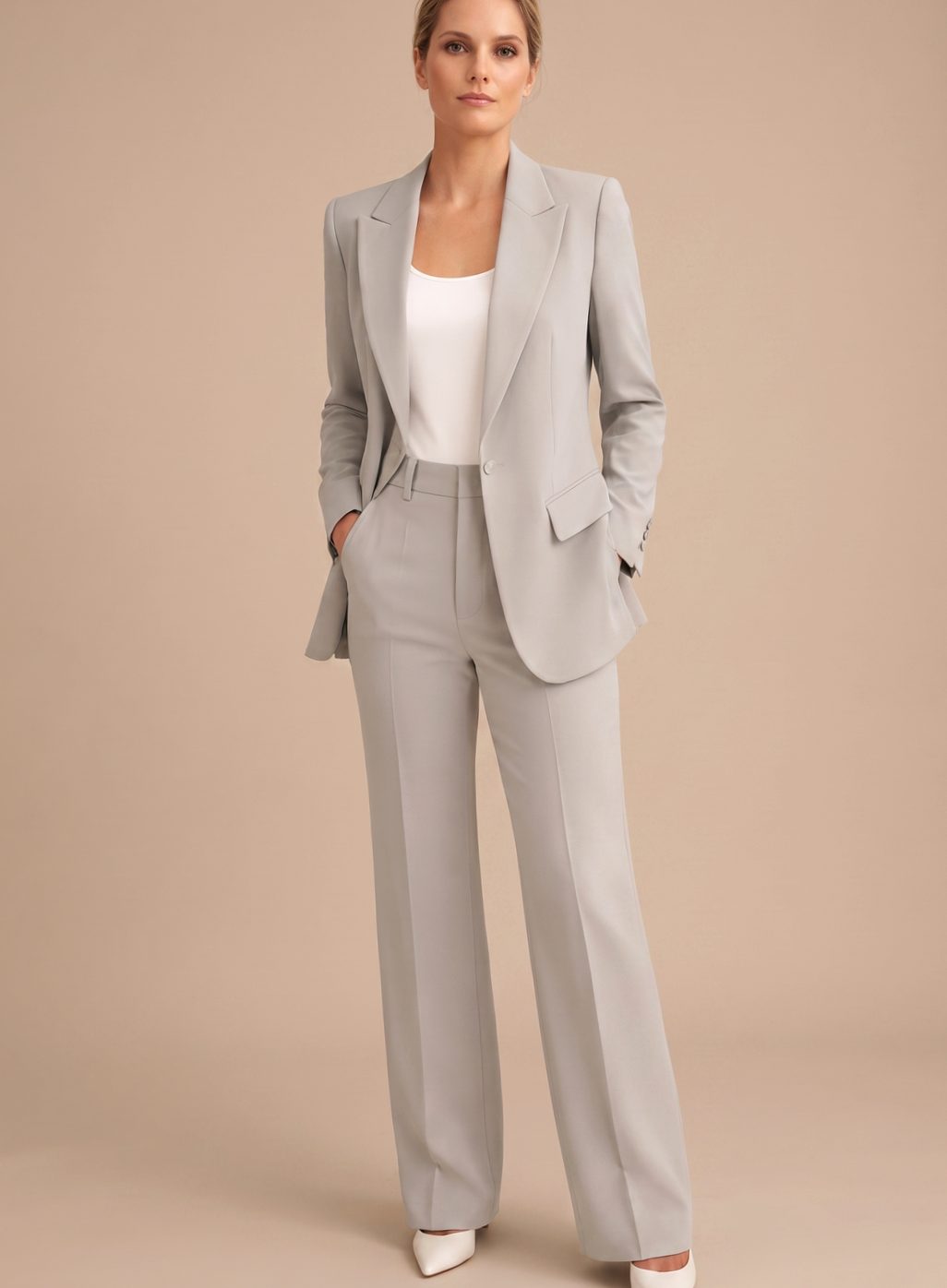 Inge | Buksedragt Sand Flæret Blazer Elegant til Kvinder