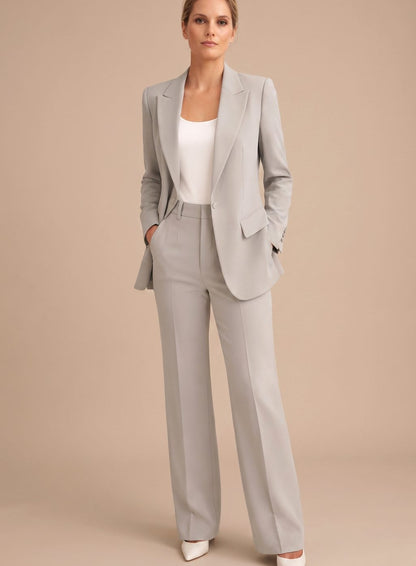 Inge | Buksedragt Sand Flæret Blazer Elegant til Kvinder