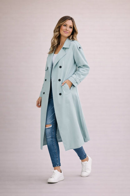 Lucrezia | Trenchcoat Beige Dobbeltknappet Maxi til Kvinder