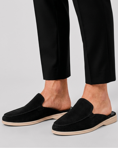 Stellan | Loafer-Mules Sort Ruskind Glid-På til Mænd