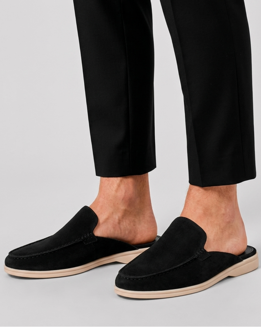 Stellan | Loafer-Mules Sort Ruskind Glid-På til Mænd