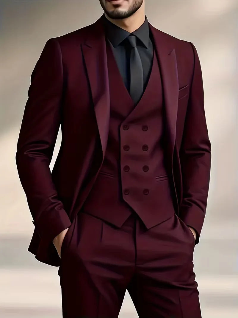 Teodor | Slim Fit Tre-Delt Jakkesæt Sort Blazer Vest Bukser til Mænd