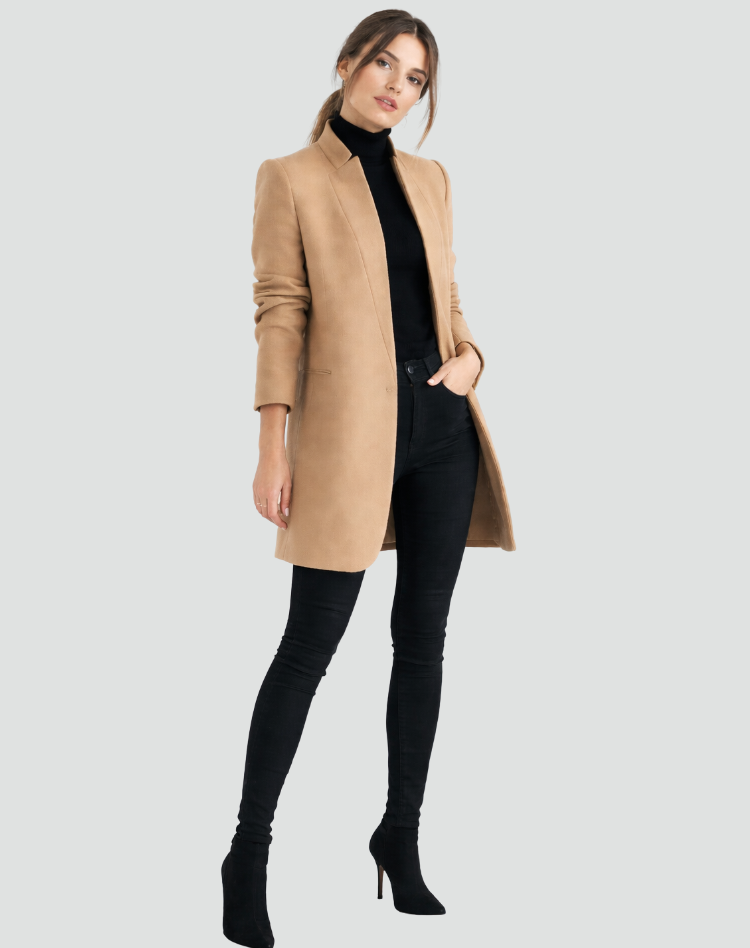 Marcelle | Overcoat Camel Uld Regular Fit Klassisk Snit til Kvinder
