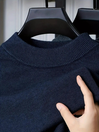 Noah | Strikbluse Beige Uld Høj Hals Slim Fit til Mænd