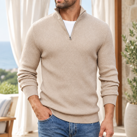 Just | Half-Zip Striktrøje Beige Ribstrik til Mænd