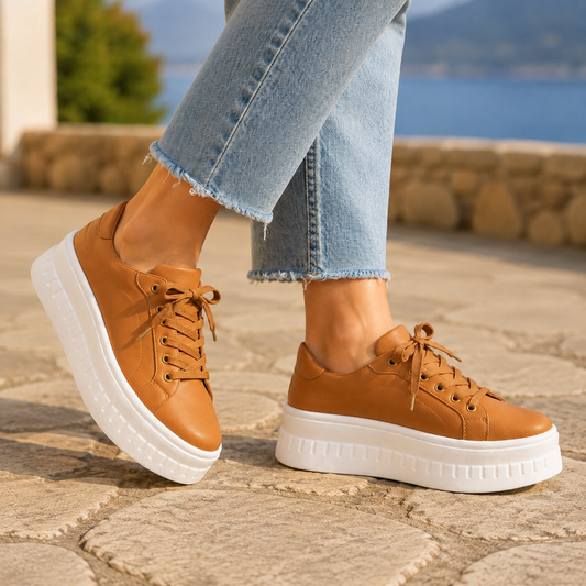 Signe | Platformsneakers Cognac Snøre til Kvinder