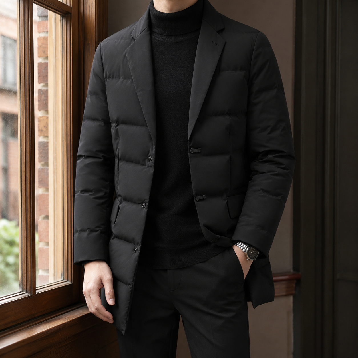Jokum | Puffer-Blazer Sort Quiltet Revers til Mænd