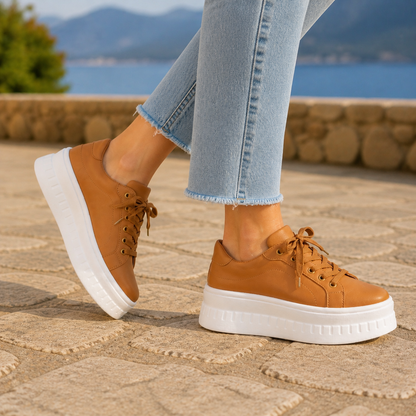 Signe | Platformsneakers Cognac Snøre til Kvinder