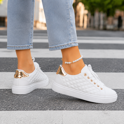 Tatiana | Sneakers Hvide Guld Quiltet til Kvinder