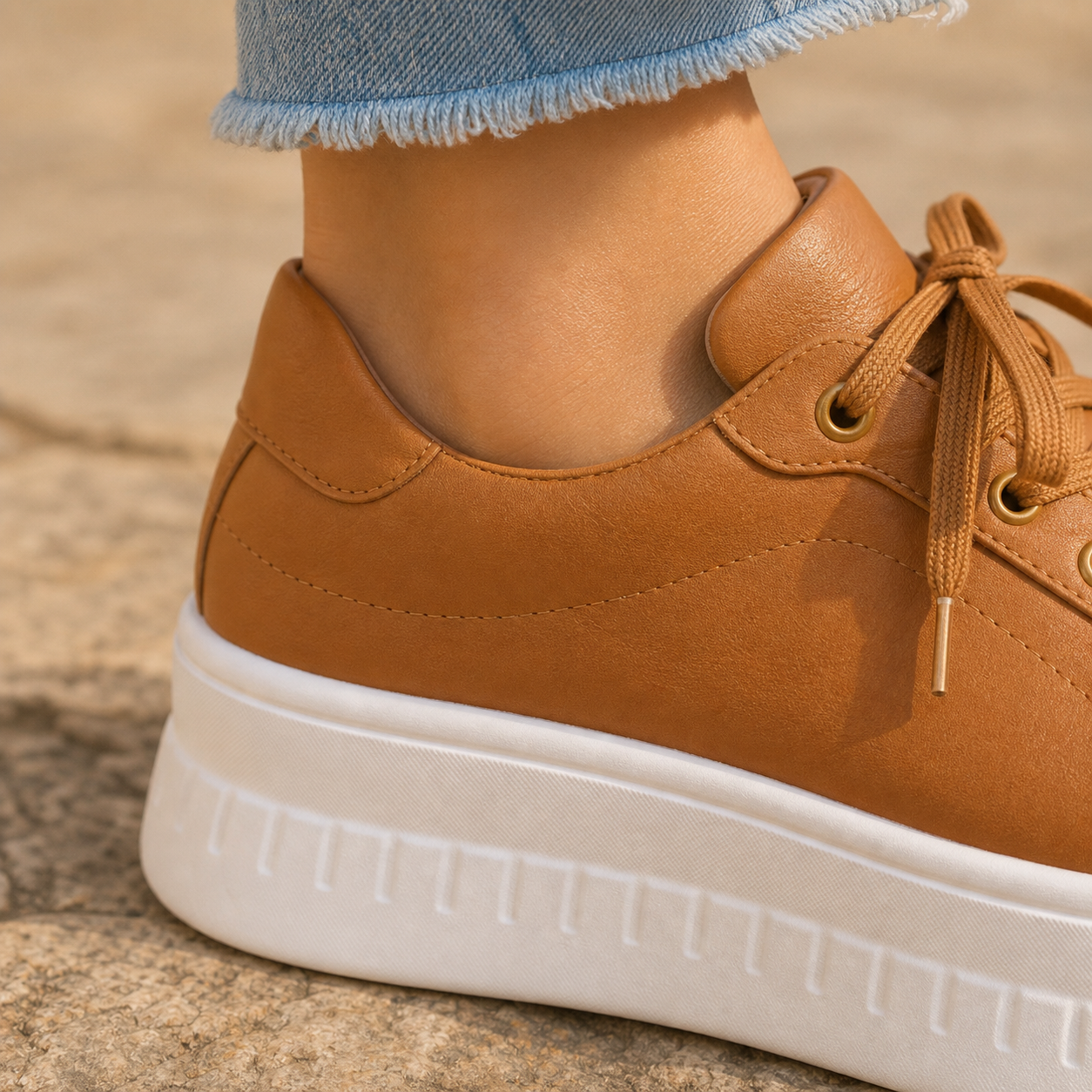 Signe | Platformsneakers Cognac Snøre til Kvinder