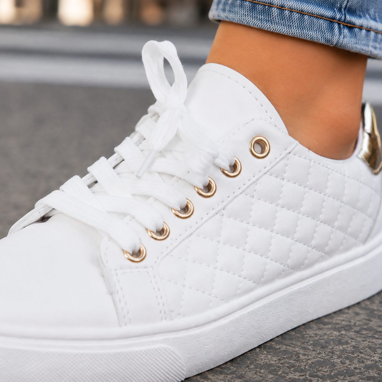 Tatiana | Sneakers Hvide Guld Quiltet til Kvinder