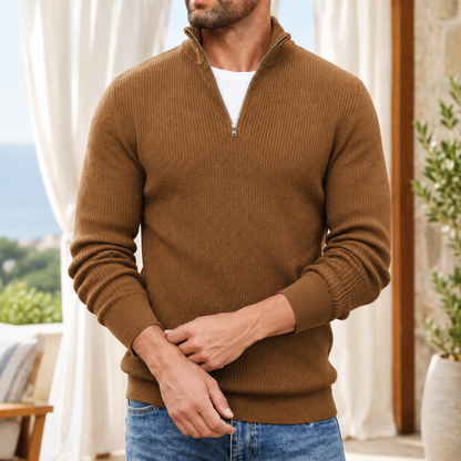 Just | Half-Zip Striktrøje Beige Ribstrik til Mænd