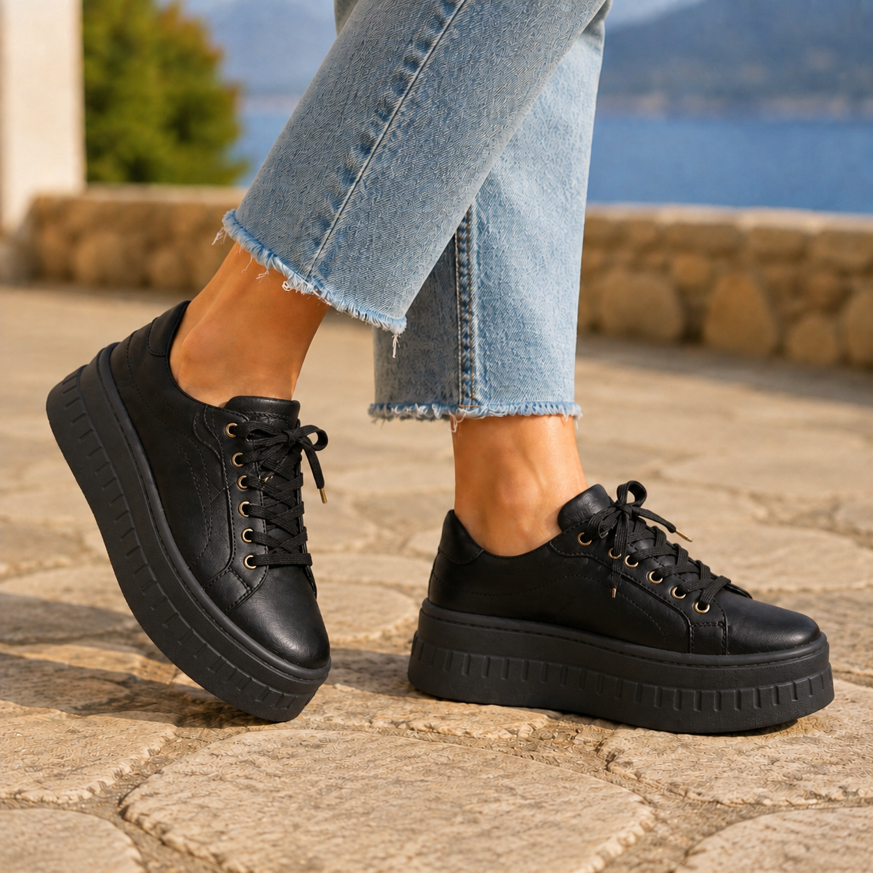 Signe | Platformsneakers Cognac Snøre til Kvinder