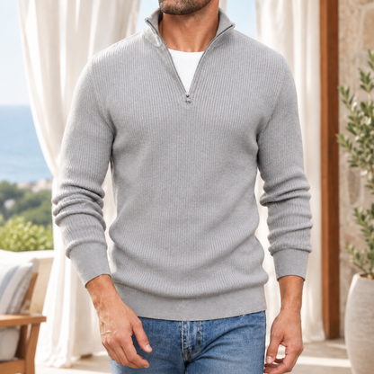 Just | Half-Zip Striktrøje Beige Ribstrik til Mænd