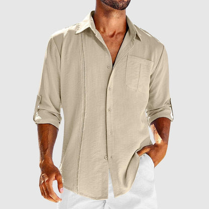 Joachim | Herreskjorte Beige Hør Regular Fit Langærmet til Mænd