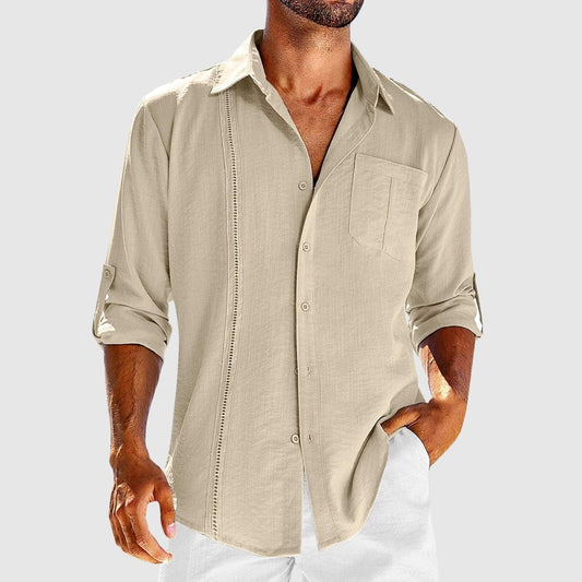 Joachim | Herreskjorte Beige Hør Regular Fit Langærmet til Mænd