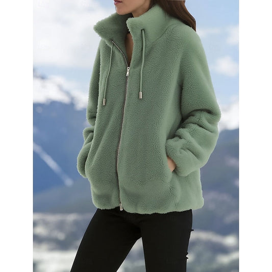 Rebekka | Sage-green fleece jacket with zipper for women