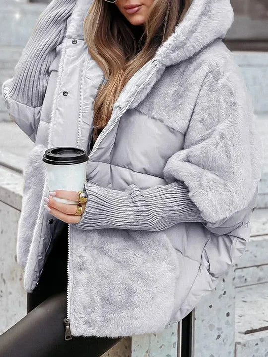 Alodia | Vinterjakke Beige Puffer Kunstpels Hætte Oversized til Kvinder