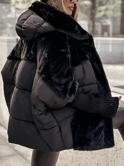 Alodia | Vinterjakke Beige Puffer Kunstpels Hætte Oversized til Kvinder