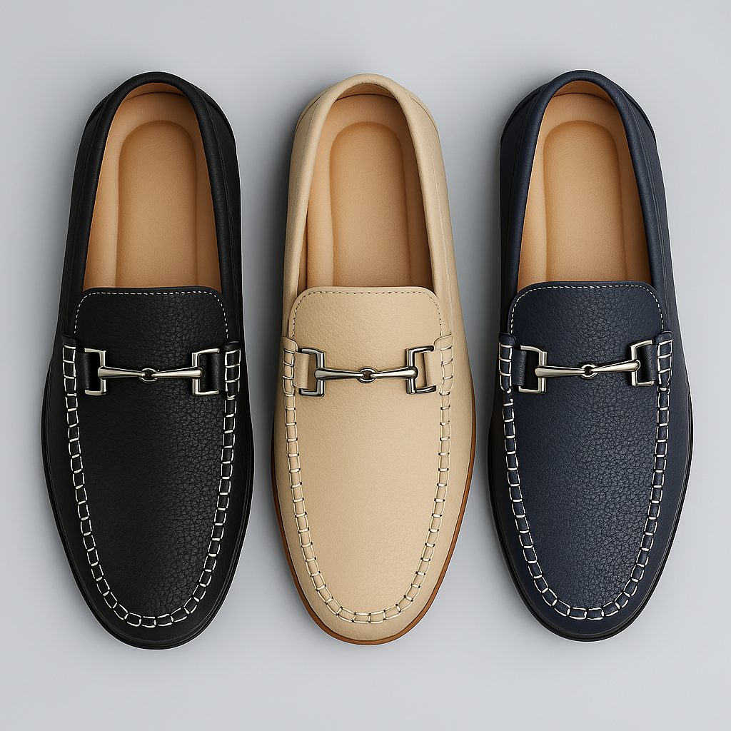 Kristian | Loafers Marineblå Læder Slip-On Metal Detalje til Mænd