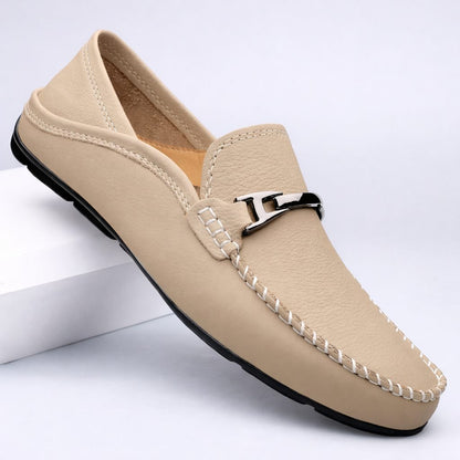 Kristian | Loafers Marineblå Læder Slip-On Metal Detalje til Mænd
