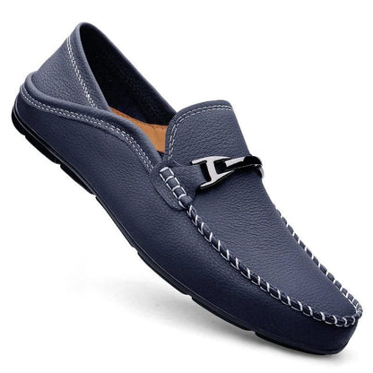 Kristian | Loafers Marineblå Læder Slip-On Metal Detalje til Mænd