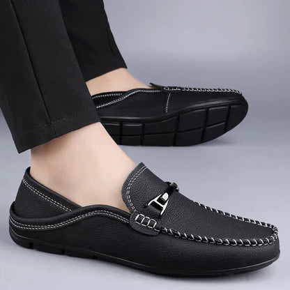 Kristian | Loafers Marineblå Læder Slip-On Metal Detalje til Mænd
