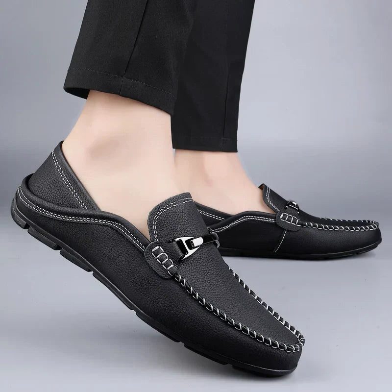 Kristian | Loafers Marineblå Læder Slip-On Metal Detalje til Mænd