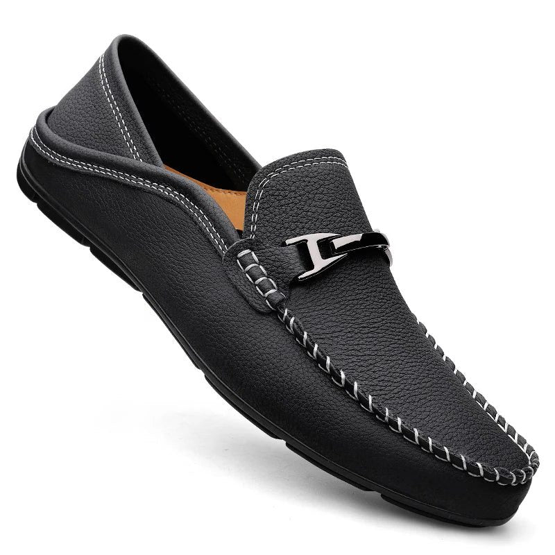 Kristian | Loafers Marineblå Læder Slip-On Metal Detalje til Mænd