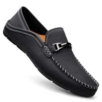 Kristian | Loafers Marineblå Læder Slip-On Metal Detalje til Mænd