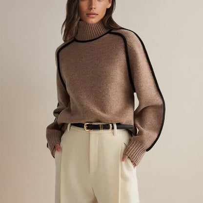 Roxanne | Rullekrave Sweater Offwhite Strik Kontrastkanter til Kvinder
