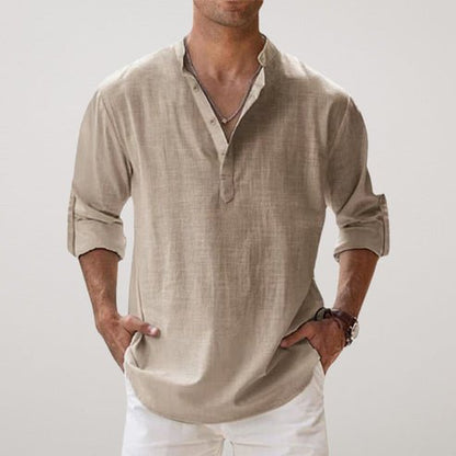 Magnus | Herreskjorte Beige Hør Relaxed Fit Langærmet til Mænd