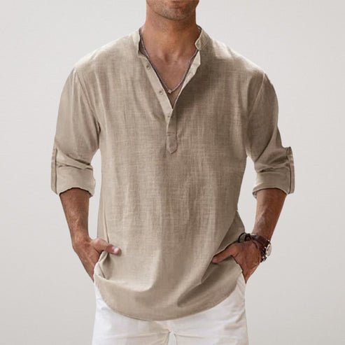 Magnus | Herreskjorte Beige Hør Relaxed Fit Langærmet til Mænd